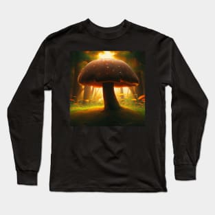 Closeup of Fantasy Mushroom on the Forest Floor - Brown Spotted Fungi Sticker Long Sleeve T-Shirt